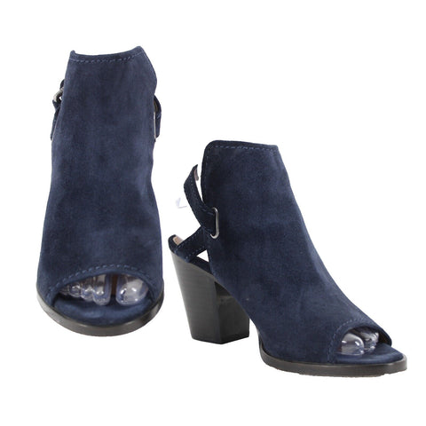 Frye Sz 7.5 M Navy Blue Open Toe Suede Upper Leather Inner 3" Wedge