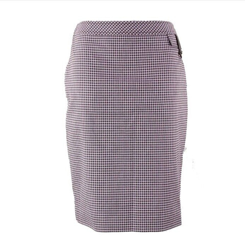 Worth NEW Sz 10 Lavender Dark Brown Leather Detail Cotton Blend Straight Skirt