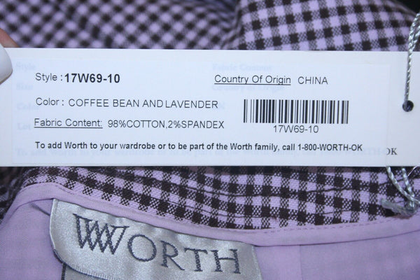 Worth NEW Sz 10 Lavender Dark Brown Leather Detail Cotton Blend Straight Skirt