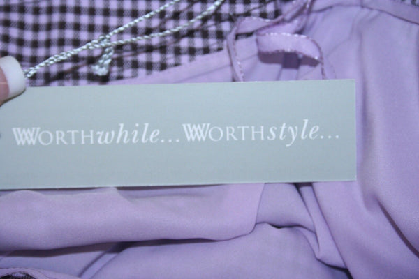 Worth NEW Sz 10 Lavender Dark Brown Leather Detail Cotton Blend Straight Skirt