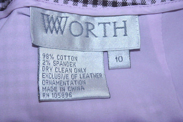 Worth NEW Sz 10 Lavender Dark Brown Leather Detail Cotton Blend Straight Skirt
