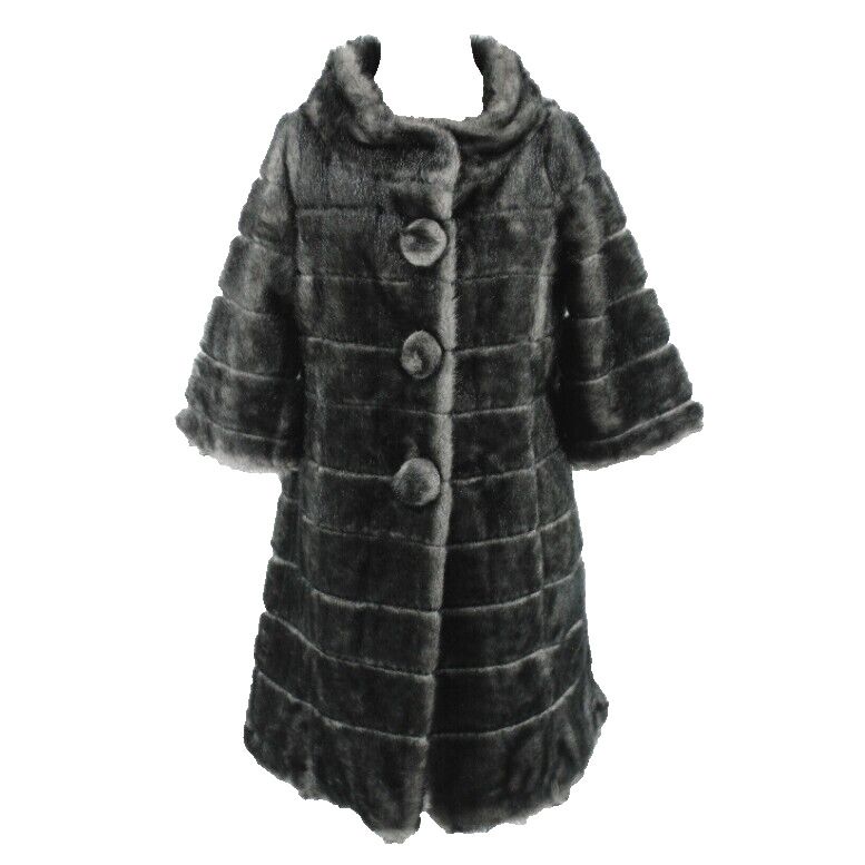 BB Dakota Sz M Black Gray Faux Fur Button Up 100% Polyester Coat