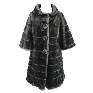 BB Dakota Sz M Black Gray Faux Fur Button Up 100% Polyester Coat