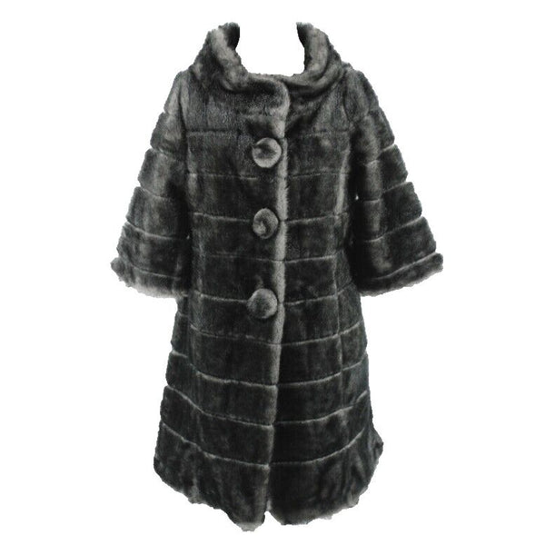 BB Dakota Sz M Black Gray Faux Fur Button Up 100% Polyester Coat