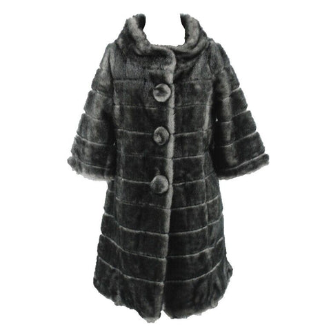 BB Dakota Sz M Black Gray Faux Fur Button Up 100% Polyester Coat