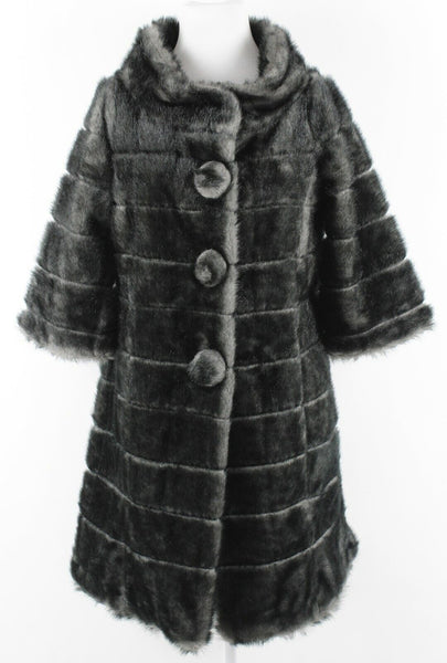 BB Dakota Sz M Black Gray Faux Fur Button Up 100% Polyester Coat