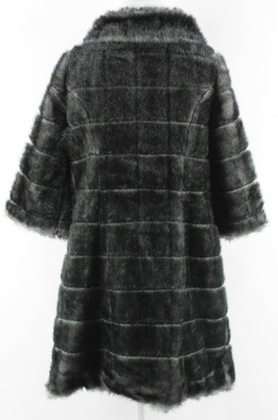 BB Dakota Sz M Black Gray Faux Fur Button Up 100% Polyester Coat