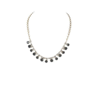 J Crew 23" Goldtone Chain Black Rhinestone Clear &  Faceted Rhinestone Necklace