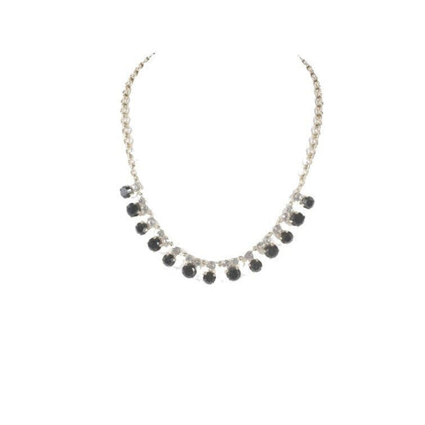 J Crew 23" Goldtone Chain Black Rhinestone Clear &  Faceted Rhinestone Necklace