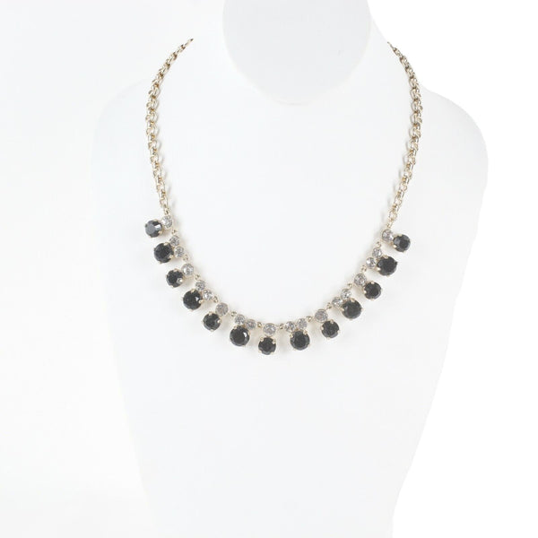 J Crew 23" Goldtone Chain Black Rhinestone Clear &  Faceted Rhinestone Necklace