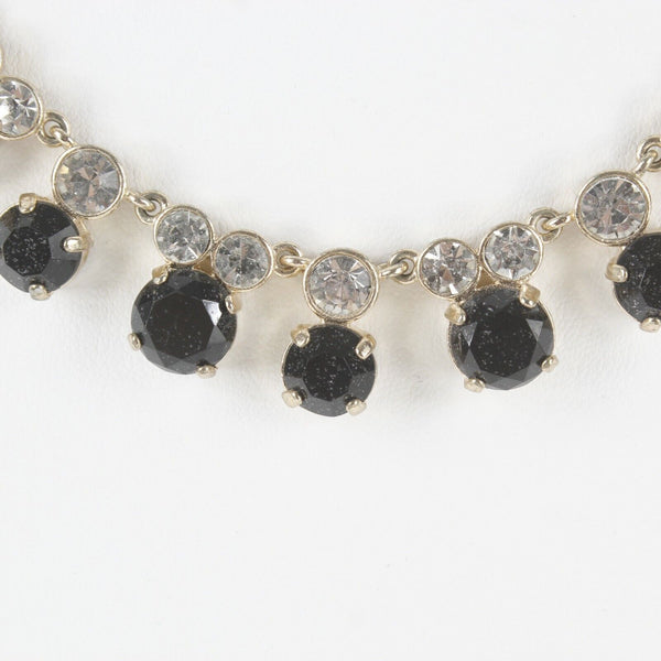 J Crew 23" Goldtone Chain Black Rhinestone Clear &  Faceted Rhinestone Necklace
