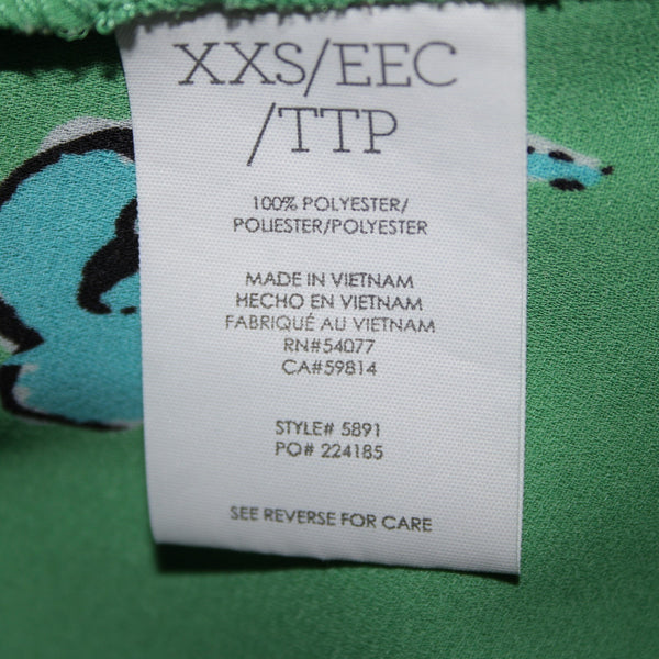 Cabi Sz XXS Green Blue White Black Floral Collared 100% Polyester Top