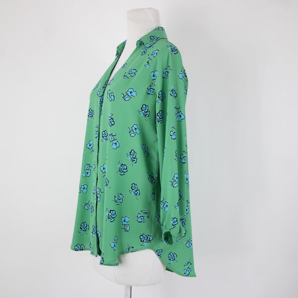 Cabi Sz XXS Green Blue White Black Floral Collared 100% Polyester Top