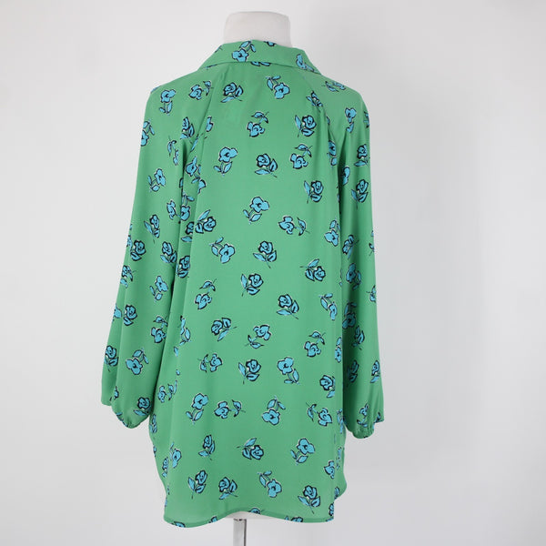 Cabi Sz XXS Green Blue White Black Floral Collared 100% Polyester Top