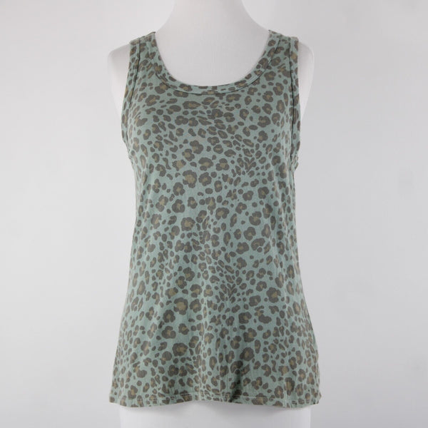 Dolan Sz XS Green Brown Animal Print Sleeveless 100% Cotton Tank Top