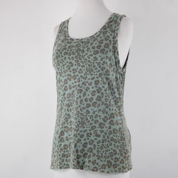 Dolan Sz XS Green Brown Animal Print Sleeveless 100% Cotton Tank Top