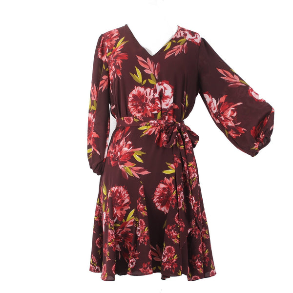 White House Black Market Dress Sz 4 Burgundy White Multi Color Floral Poly Dress