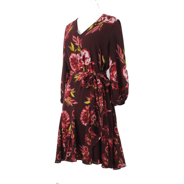 White House Black Market Dress Sz 4 Burgundy White Multi Color Floral Poly Dress