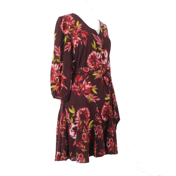White House Black Market Dress Sz 4 Burgundy White Multi Color Floral Poly Dress