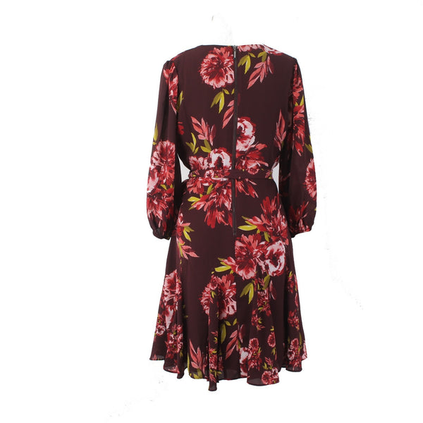 White House Black Market Dress Sz 4 Burgundy White Multi Color Floral Poly Dress