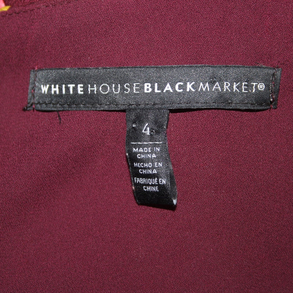 White House Black Market Dress Sz 4 Burgundy White Multi Color Floral Poly Dress