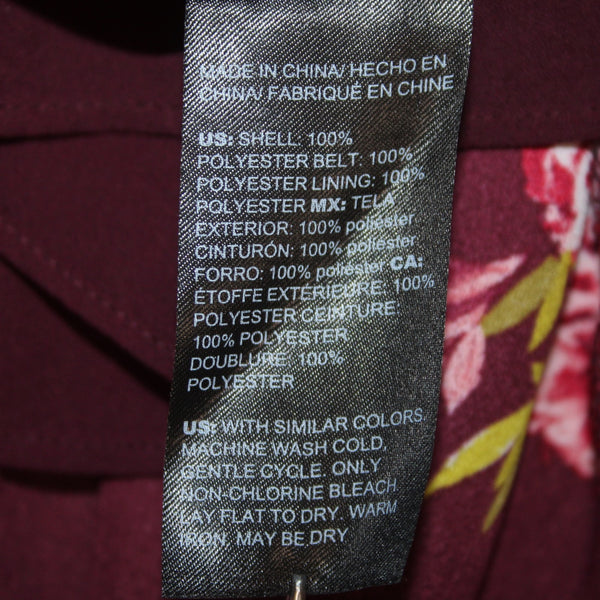 White House Black Market Dress Sz 4 Burgundy White Multi Color Floral Poly Dress