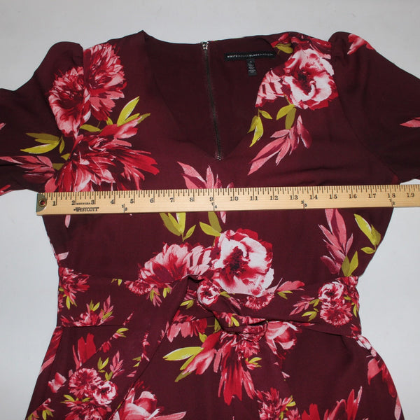 White House Black Market Dress Sz 4 Burgundy White Multi Color Floral Poly Dress