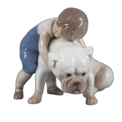 B & G Copenhagen Porcelain 1790BN Two Friends Boy With Bulldog 4" Figurine
