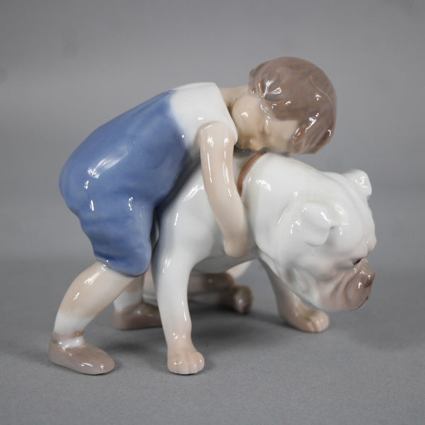 B & G Copenhagen Porcelain 1790BN Two Friends Boy With Bulldog 4" Figurine