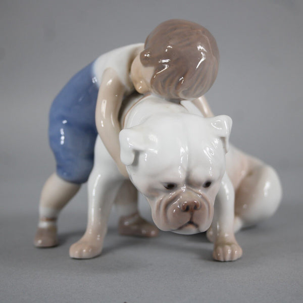 B & G Copenhagen Porcelain 1790BN Two Friends Boy With Bulldog 4" Figurine