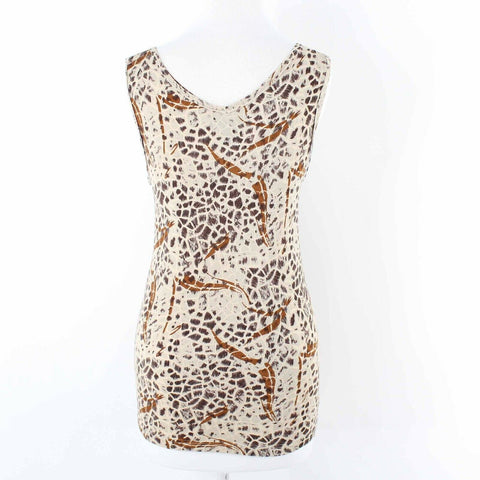 Focus 2000 Sz M Tan Brown Multi V Neck Rayon Spandex Top