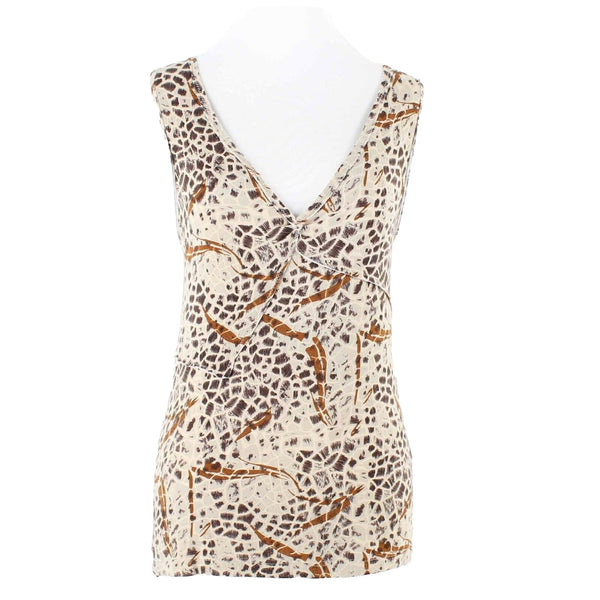 Focus 2000 Sz M Tan Brown Multi V Neck Rayon Spandex Top
