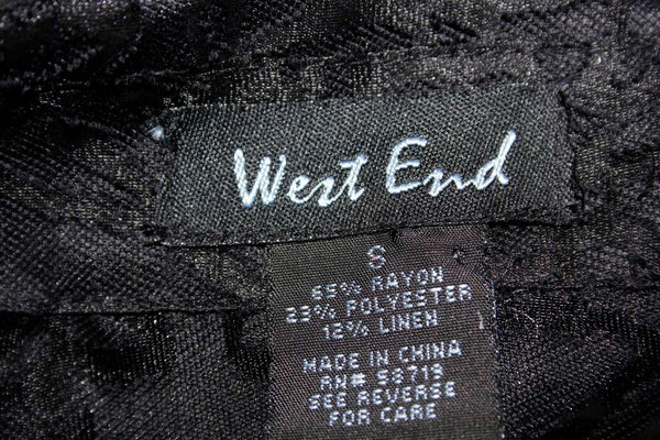 West End Sz S Black Rayon Polyester Linen Sheer Burnout Button Down Top