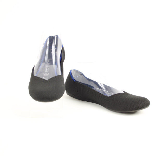 Rothys Sz 9 Black Royal Blue Trim Round Toe Slip On Knit Flats