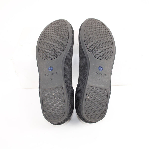 Rothys Sz 9 Black Royal Blue Trim Round Toe Slip On Knit Flats
