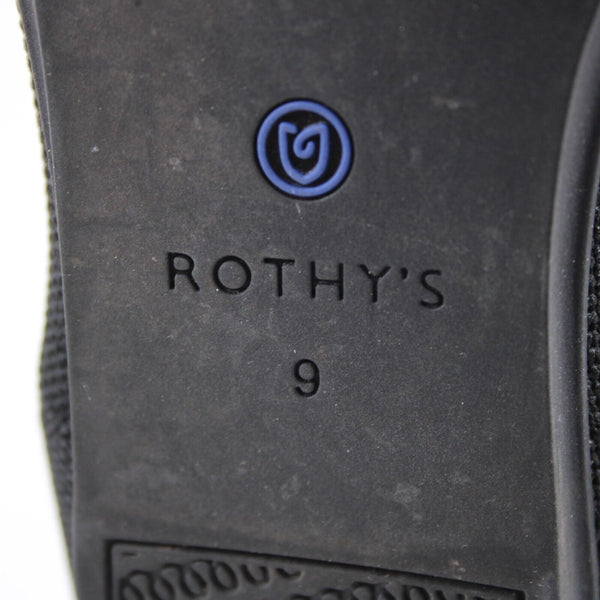 Rothys Sz 9 Black Royal Blue Trim Round Toe Slip On Knit Flats