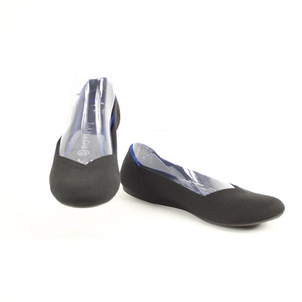Rothys Sz 9 Black Royal Blue Trim Round Toe Slip On Knit Flats