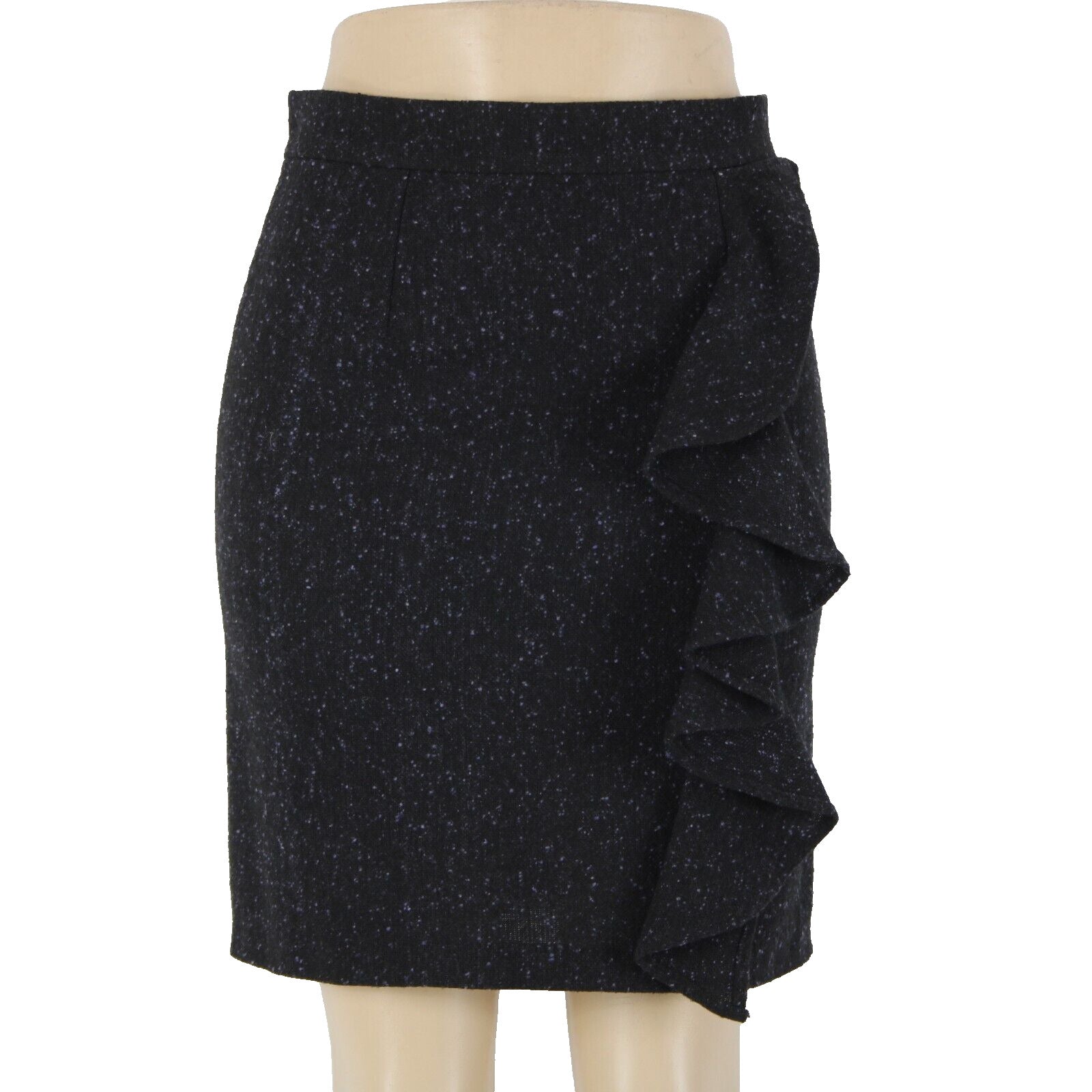 BB Dakota Sz 4 Black Purple Ruffle Unlined Wool Polyester Pencil Skirt