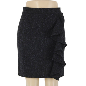 BB Dakota Sz 4 Black Purple Ruffle Unlined Wool Polyester Pencil Skirt