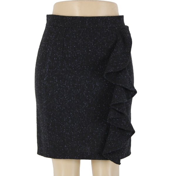 BB Dakota Sz 4 Black Purple Ruffle Unlined Wool Polyester Pencil Skirt
