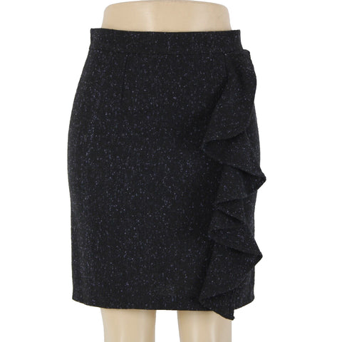 BB Dakota Sz 4 Black Purple Ruffle Unlined Wool Polyester Pencil Skirt