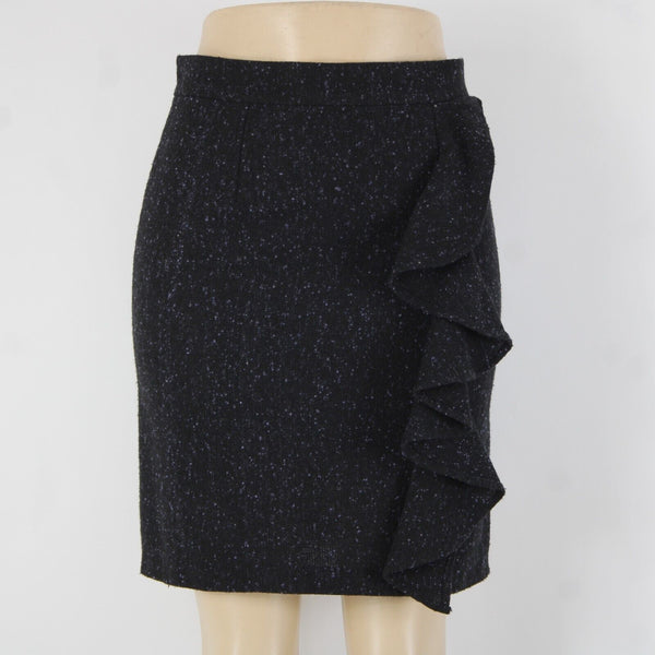 BB Dakota Sz 4 Black Purple Ruffle Unlined Wool Polyester Pencil Skirt