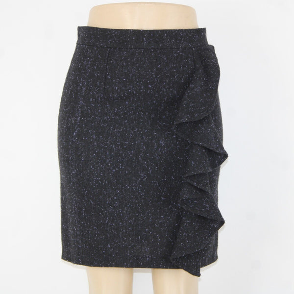 BB Dakota Sz 4 Black Purple Ruffle Unlined Wool Polyester Pencil Skirt
