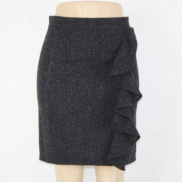BB Dakota Sz 4 Black Purple Ruffle Unlined Wool Polyester Pencil Skirt