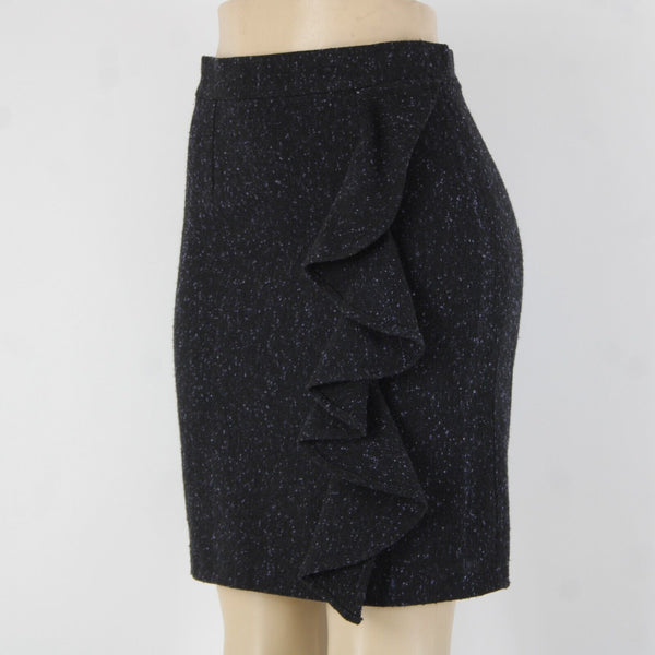 BB Dakota Sz 4 Black Purple Ruffle Unlined Wool Polyester Pencil Skirt
