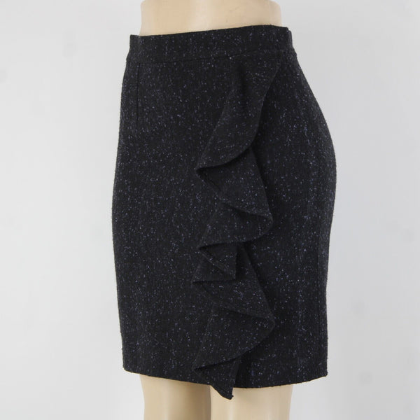 BB Dakota Sz 4 Black Purple Ruffle Unlined Wool Polyester Pencil Skirt