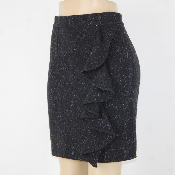 BB Dakota Sz 4 Black Purple Ruffle Unlined Wool Polyester Pencil Skirt