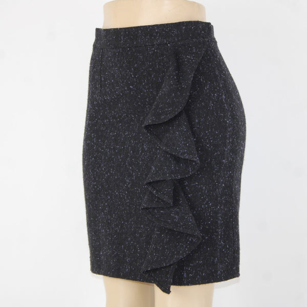 BB Dakota Sz 4 Black Purple Ruffle Unlined Wool Polyester Pencil Skirt