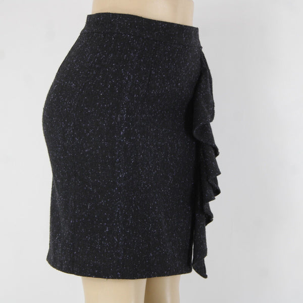 BB Dakota Sz 4 Black Purple Ruffle Unlined Wool Polyester Pencil Skirt