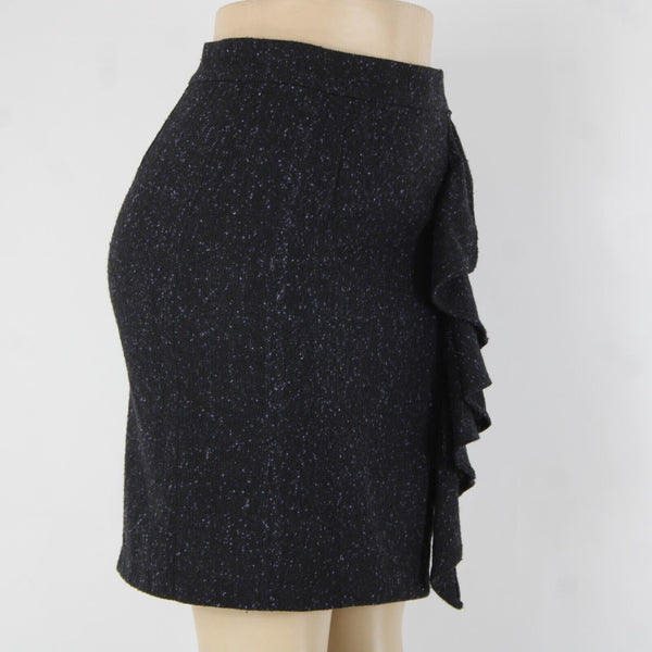 BB Dakota Sz 4 Black Purple Ruffle Unlined Wool Polyester Pencil Skirt